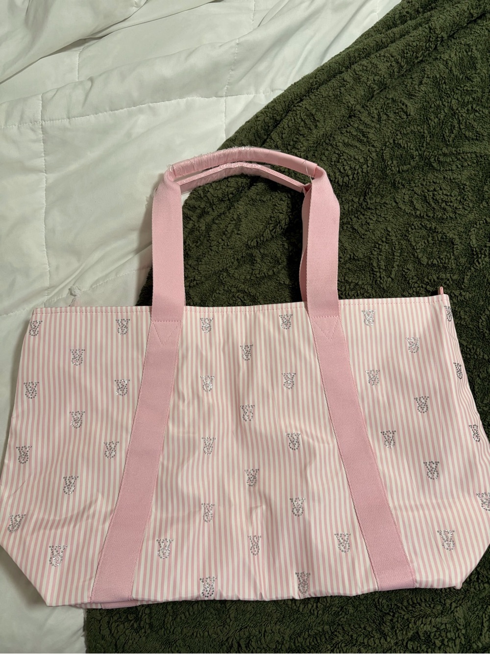 Victoria's Secret Pink Striped Logo Tote